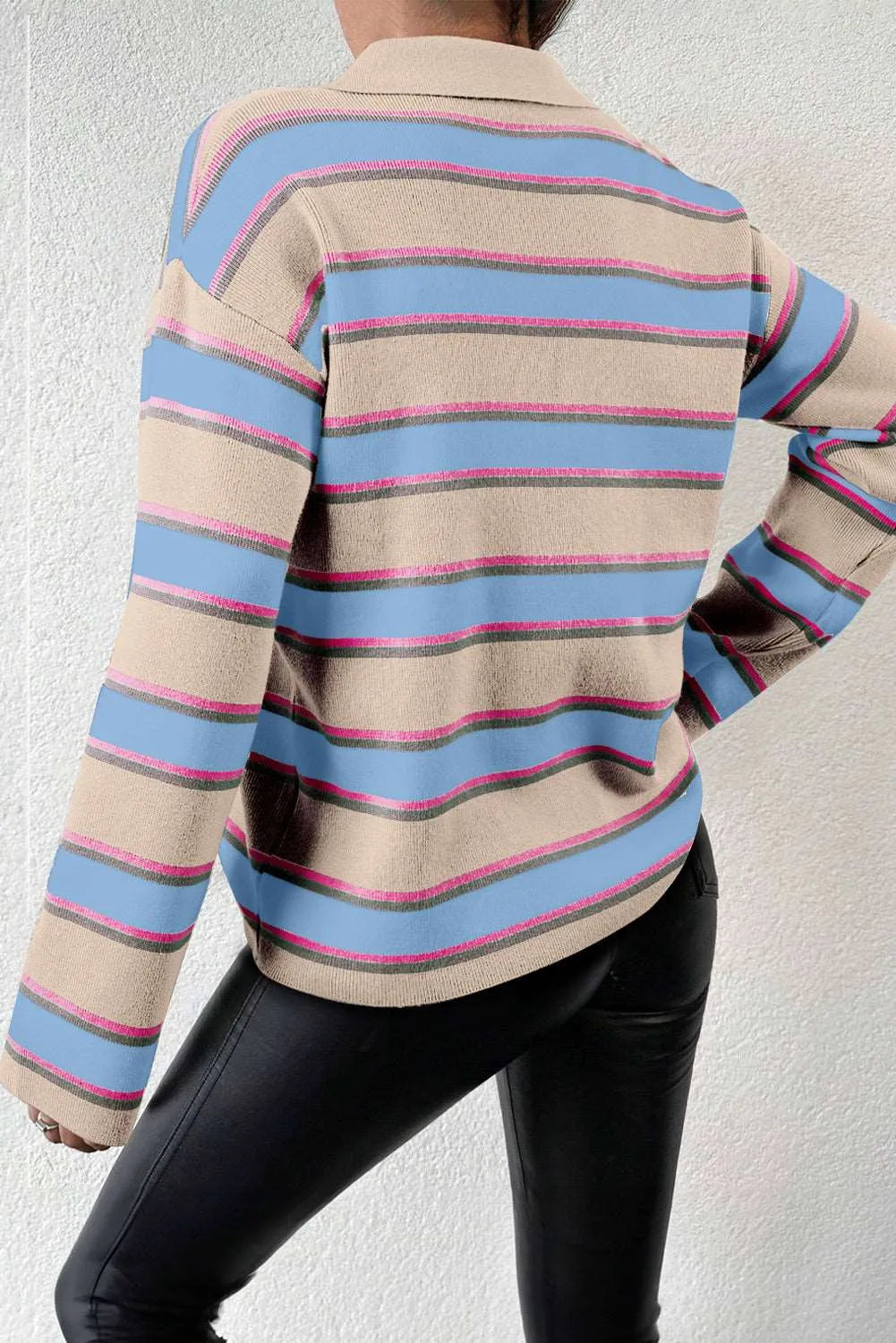 🔥 Stripe Collared V Neck Drop Shoulder Loose Sweater: For When You Want to Look Chill, but Still Like You Could Take on a Fashion Challenge 🔥