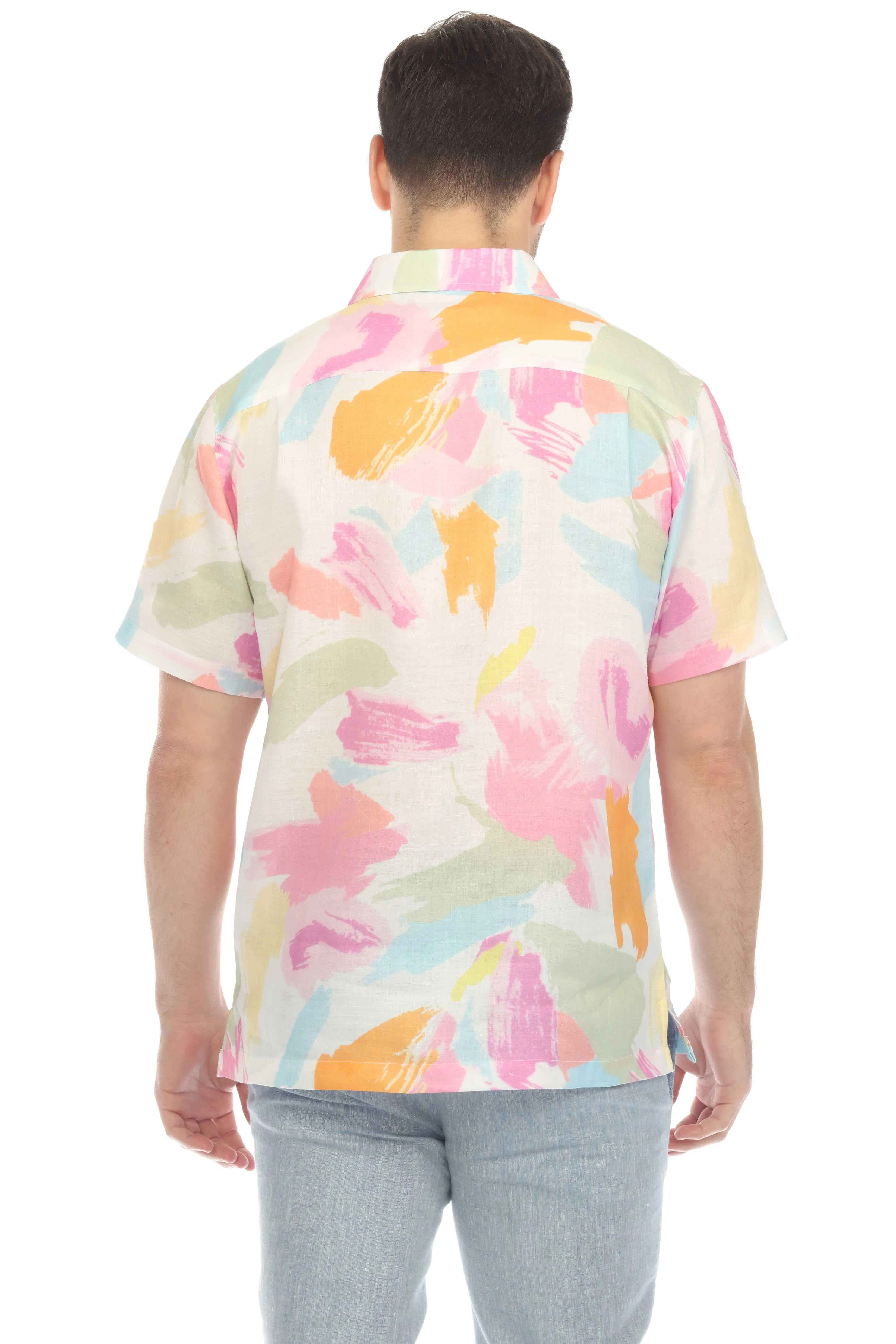 100% Linen Short Sleeve Pastel Abstract Print Shirt