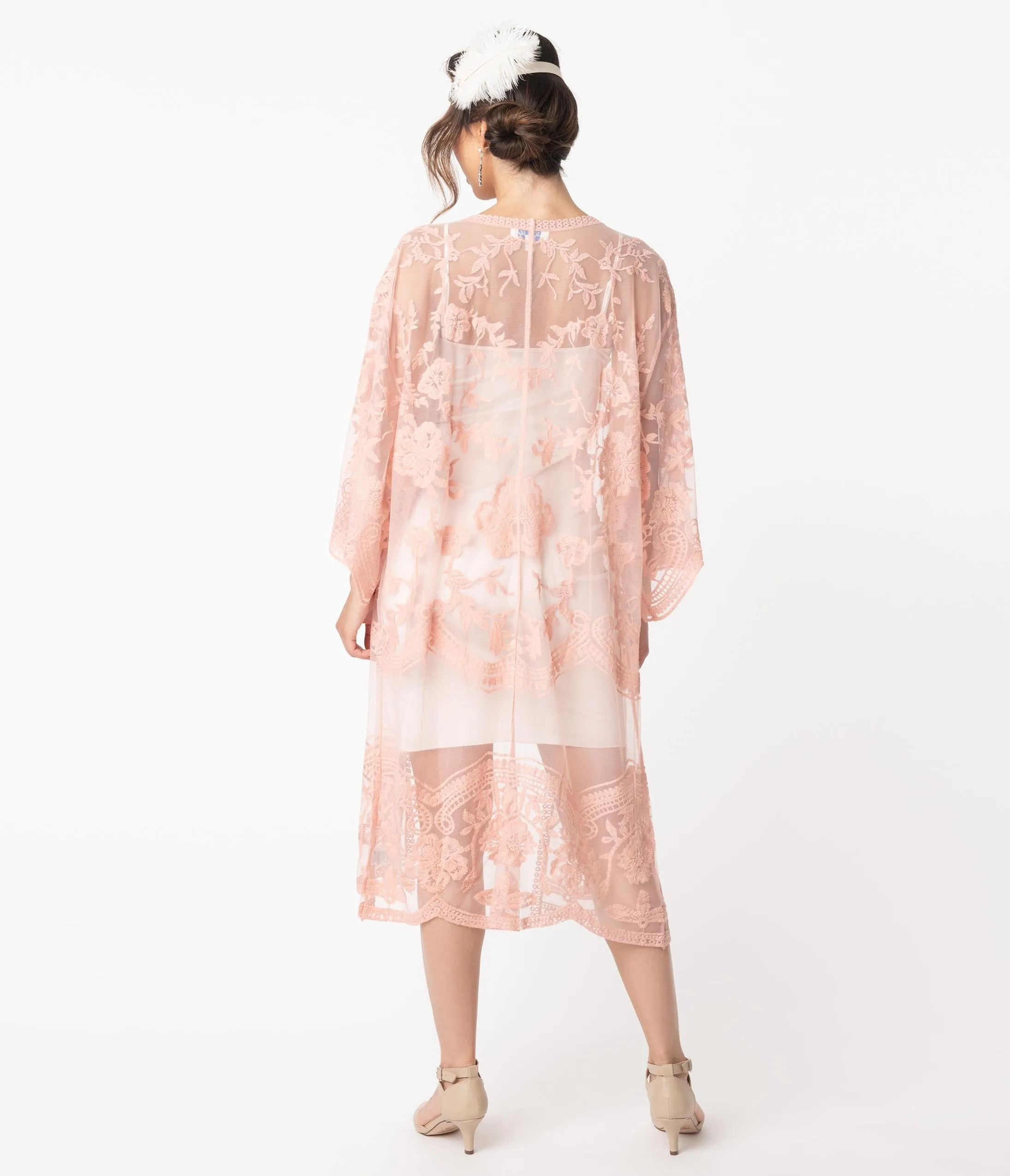 1920s Style Blush Pink Crochet Lace Kimono