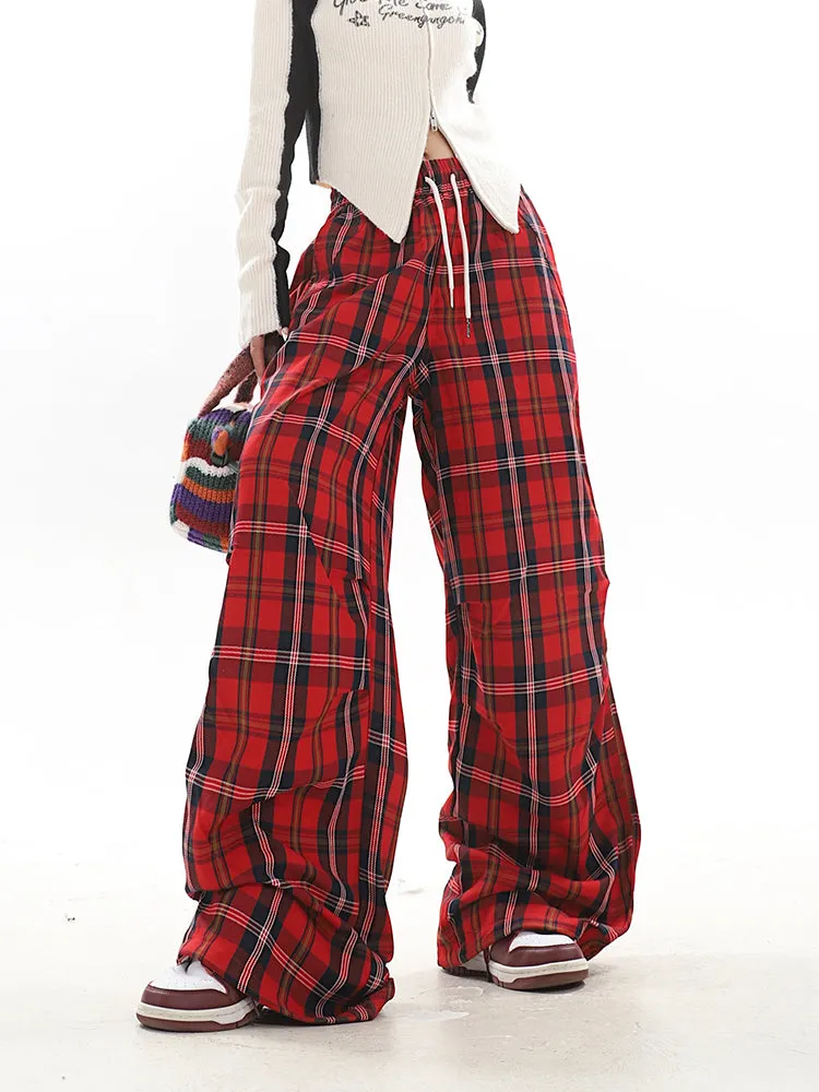 【23s December.】Christmas Red Plaid Casual Drawstring Sweatpants