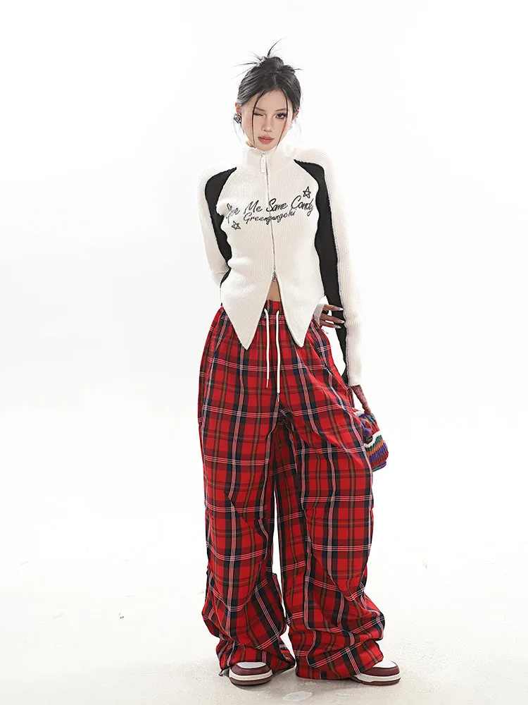 【23s December.】Christmas Red Plaid Casual Drawstring Sweatpants