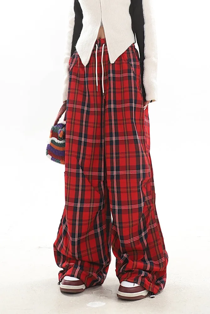 【23s December.】Christmas Red Plaid Casual Drawstring Sweatpants