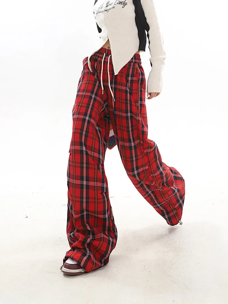 【23s December.】Christmas Red Plaid Casual Drawstring Sweatpants