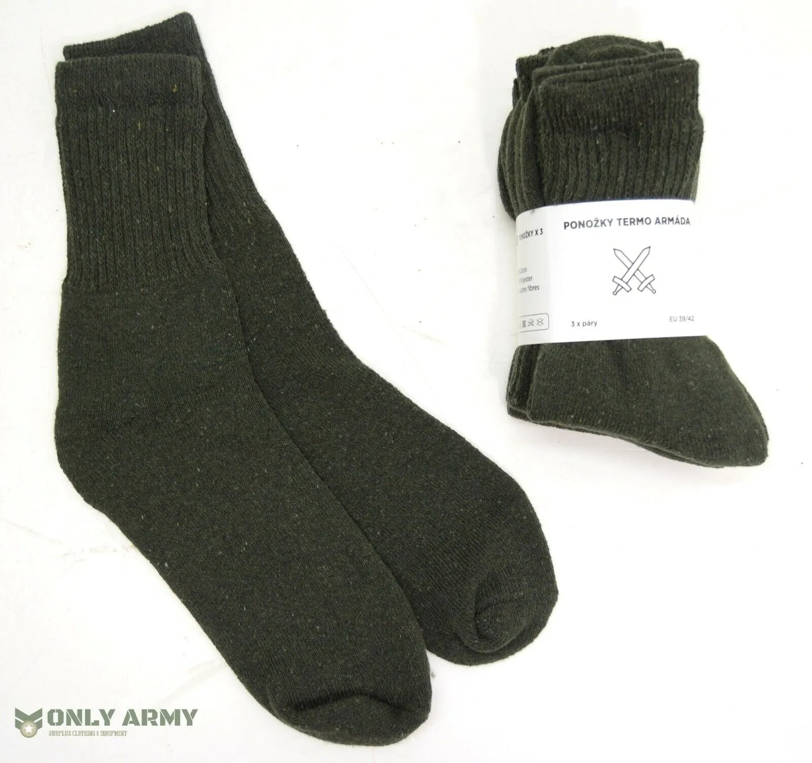 3 x Pairs Czech Army Green Socks Military Lightweight Soft Warm Boot Military