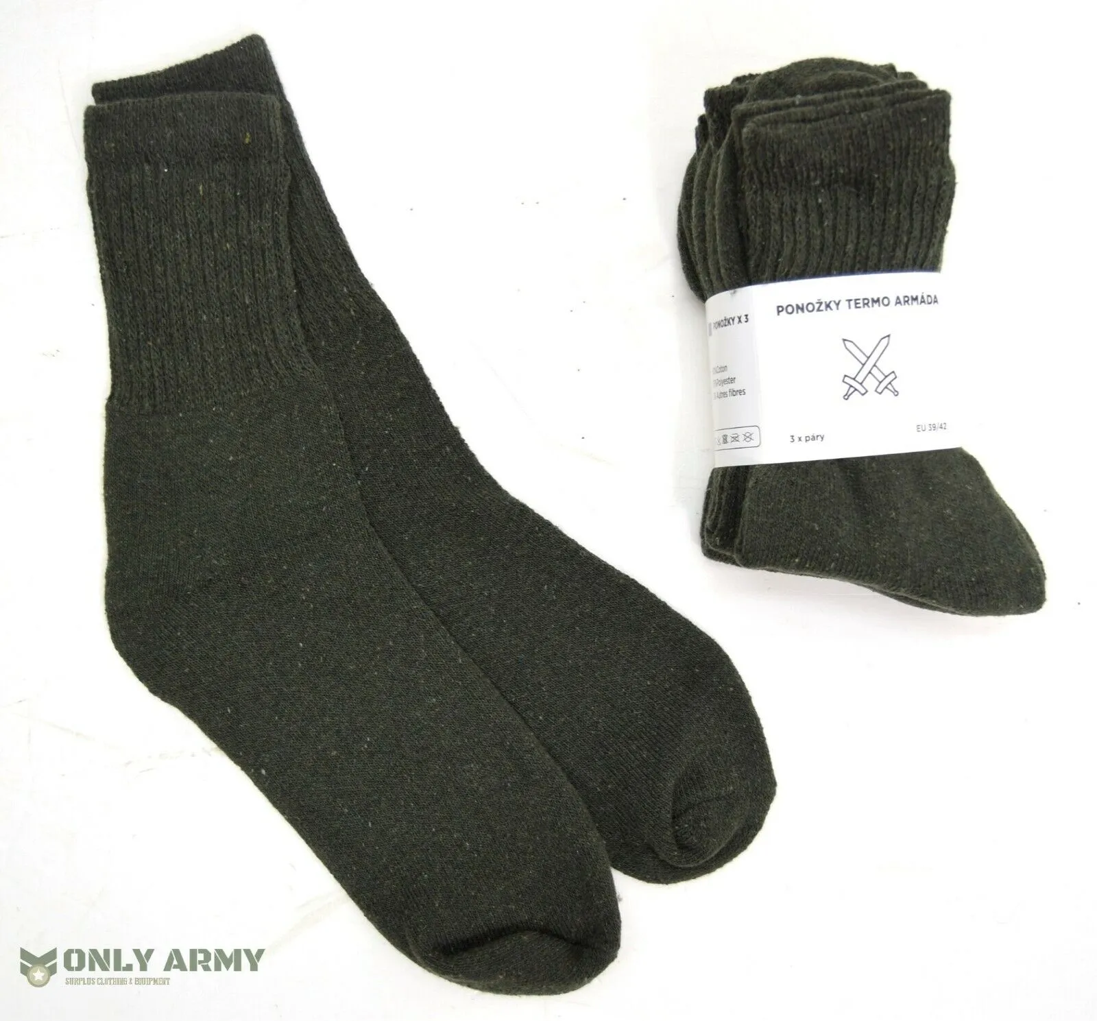 3 x Pairs Czech Army Green Socks Military Lightweight Soft Warm Boot Military