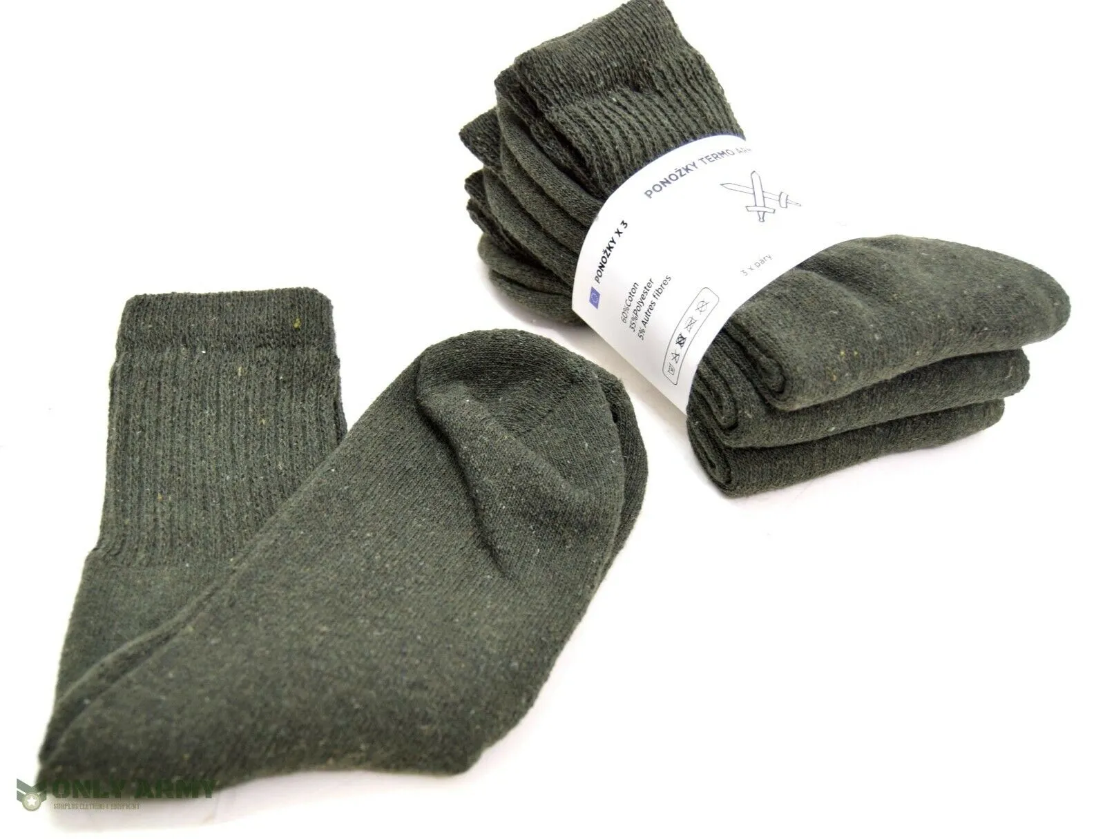 3 x Pairs Czech Army Green Socks Military Lightweight Soft Warm Boot Military