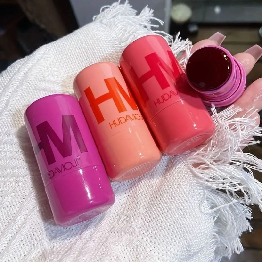 4pcs Hudamoji Sweet Jelly Lip & Cheeks Stain Moisturizing Crystal Long-lasting Jelly Lip Tint