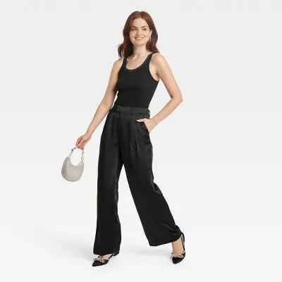 A New Day Women's Plus Wide Leg Casual High Rise Satin Pants