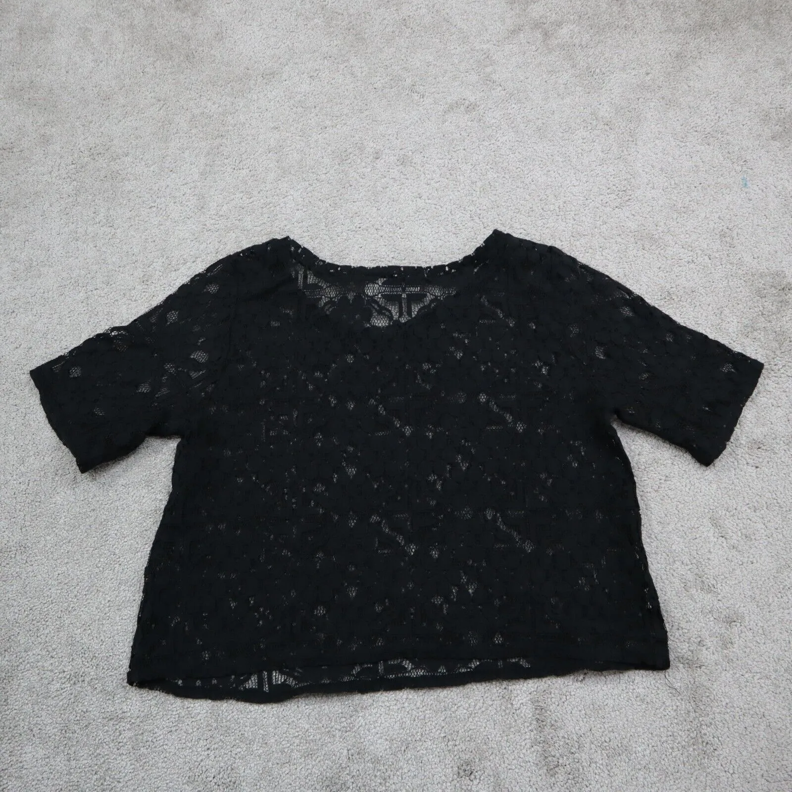 Abercrombie & Fitch Womens Crop Blouse Top Lace Short Sleeve Black Size Small