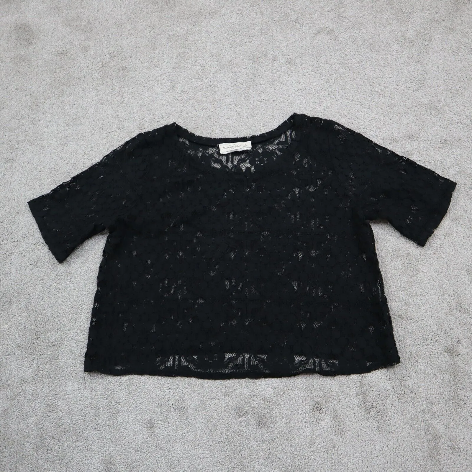 Abercrombie & Fitch Womens Crop Blouse Top Lace Short Sleeve Black Size Small