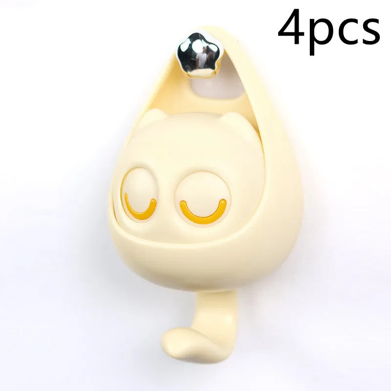 Adhesive Cute Cat Coat Hook Wall Mounted Decoration Cartoon Blink Cat Clothes Hat Scarf Key Holder