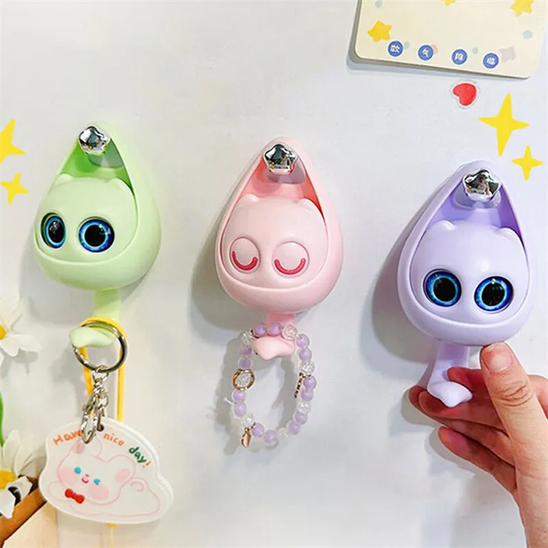 Adhesive Cute Cat Coat Hook Wall Mounted Decoration Cartoon Blink Cat Clothes Hat Scarf Key Holder