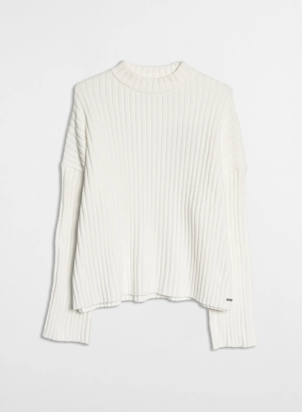 Almond White Rib Knit Sweater