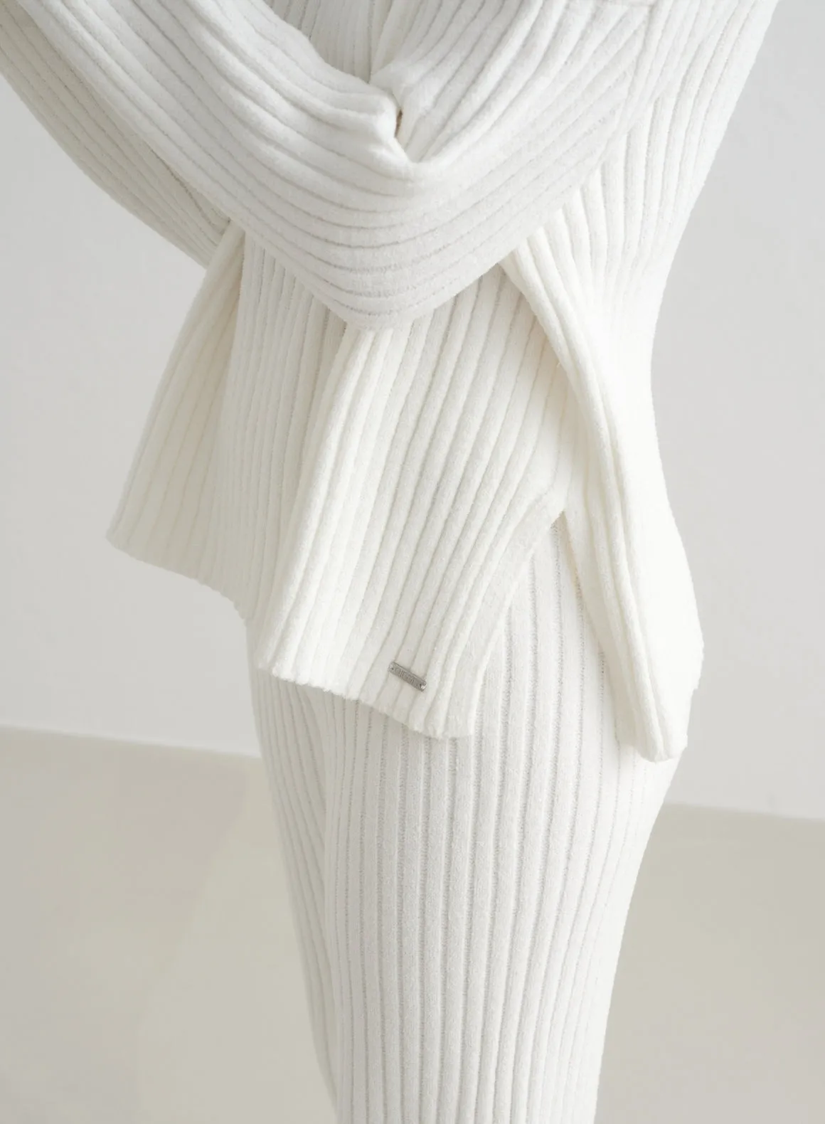 Almond White Rib Knit Sweater