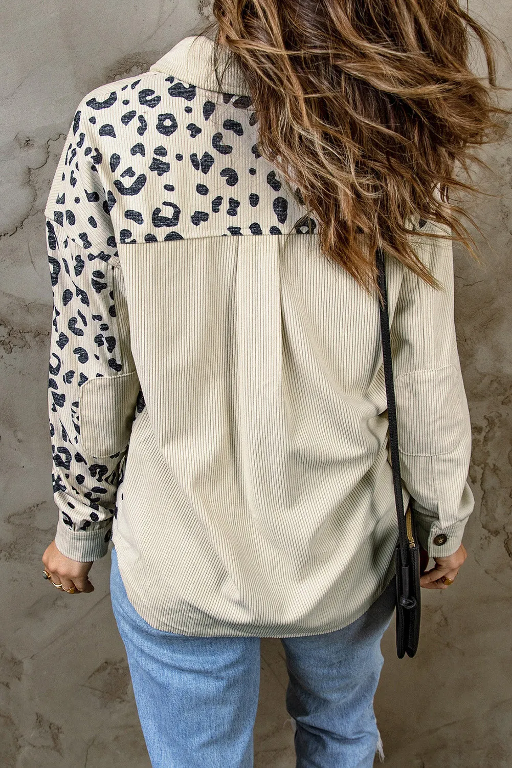 *App Exclusive* Leopard Colorblock Corduroy Shacket