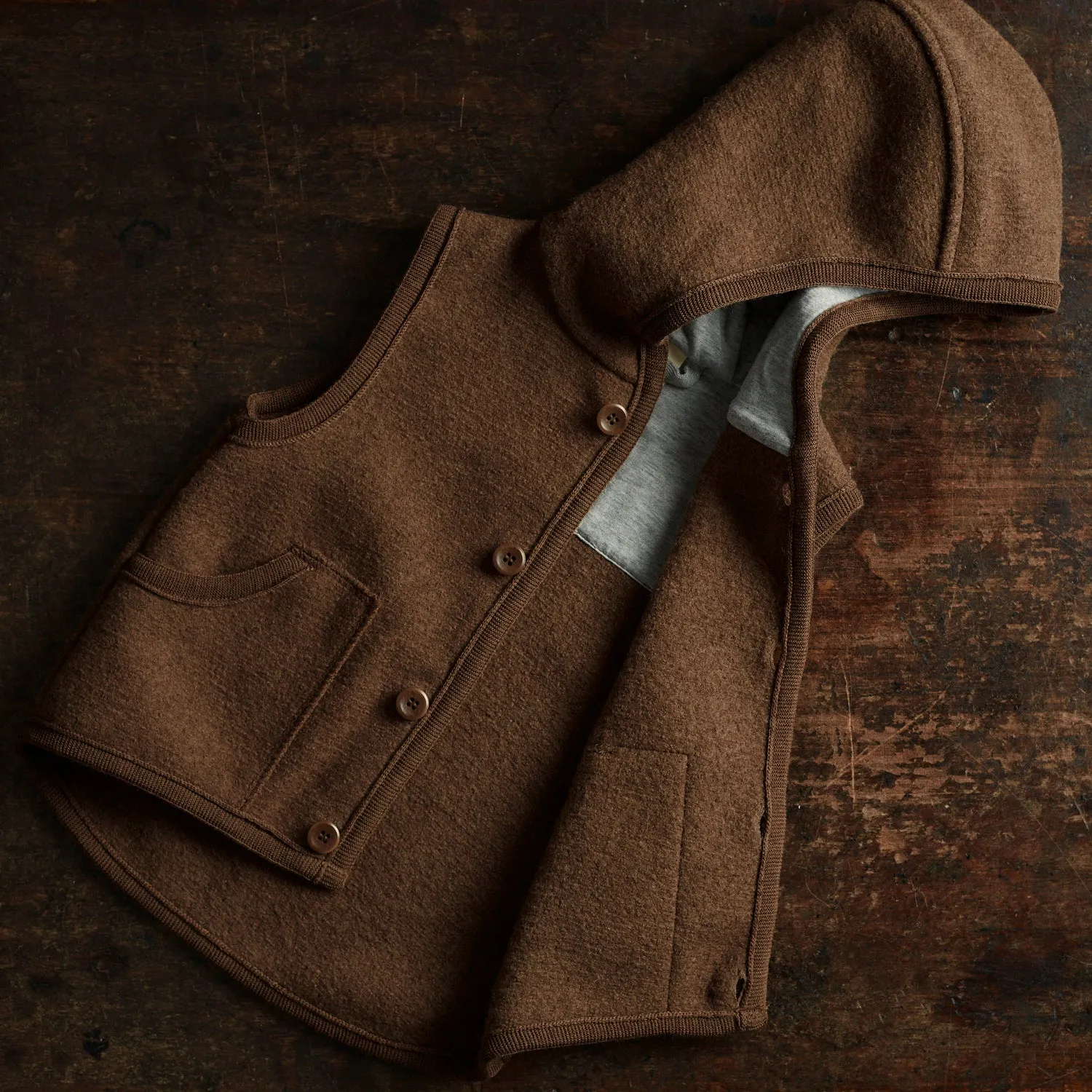 Baby & Kids Wind Vest - Boiled Merino Wool - Hazelnut