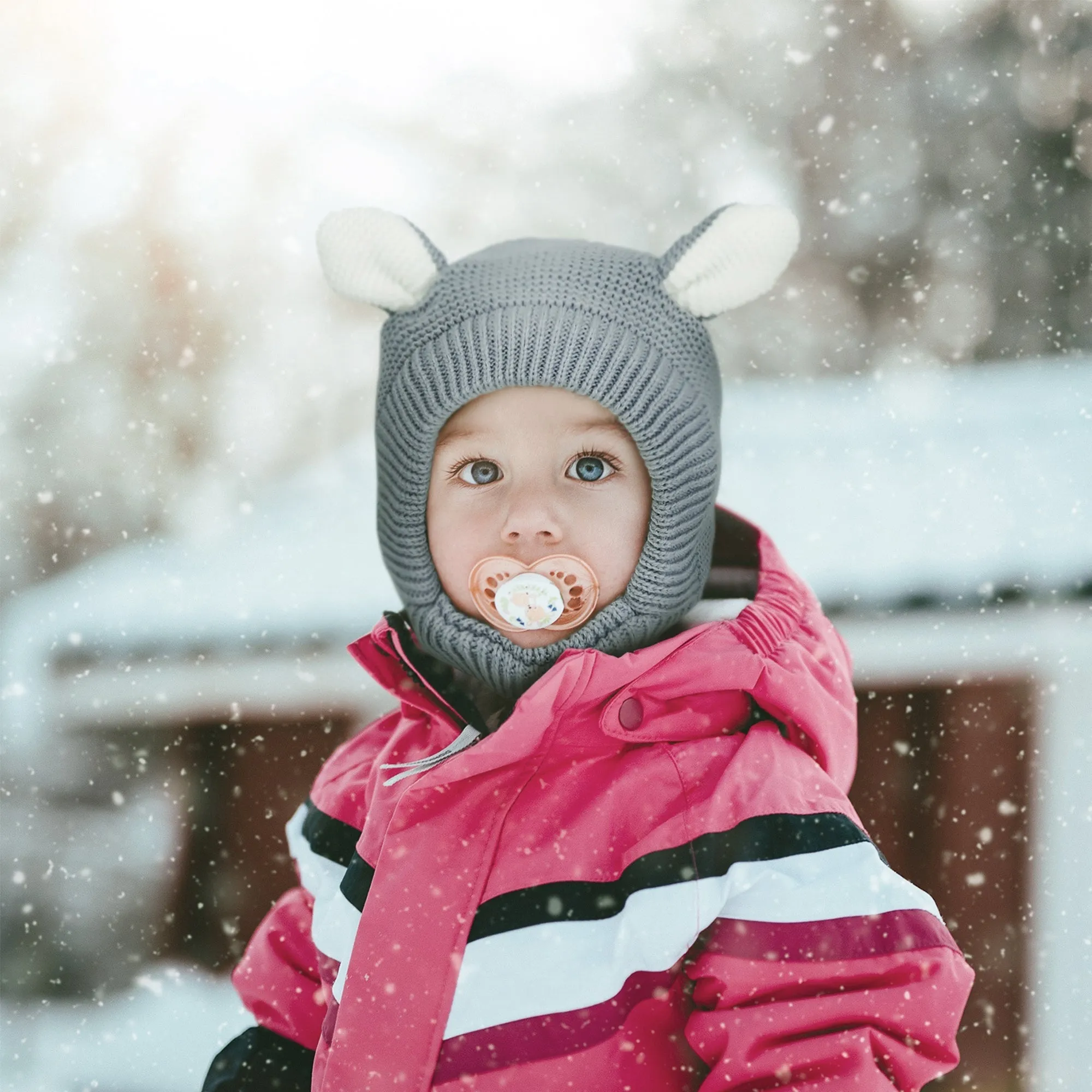 Baby Winter Knit Hat Scarf Set Earflap Toddler Fleece Lined Hat | Gray Set