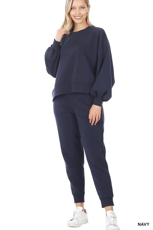 Balloon Sleeve Sweatshirt & Sweatpants Set - online exclusive