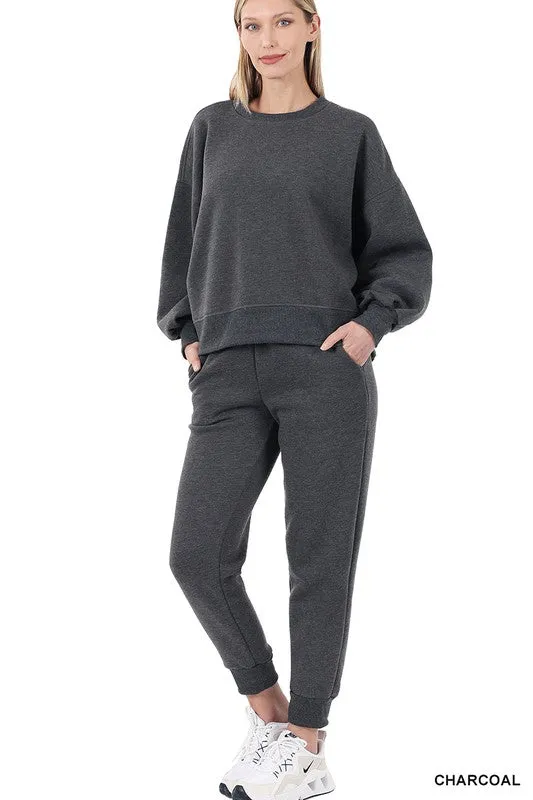 Balloon Sleeve Sweatshirt & Sweatpants Set - online exclusive