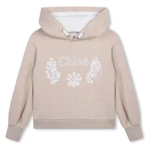 Beige Marl Hoodie Floral Embroidery