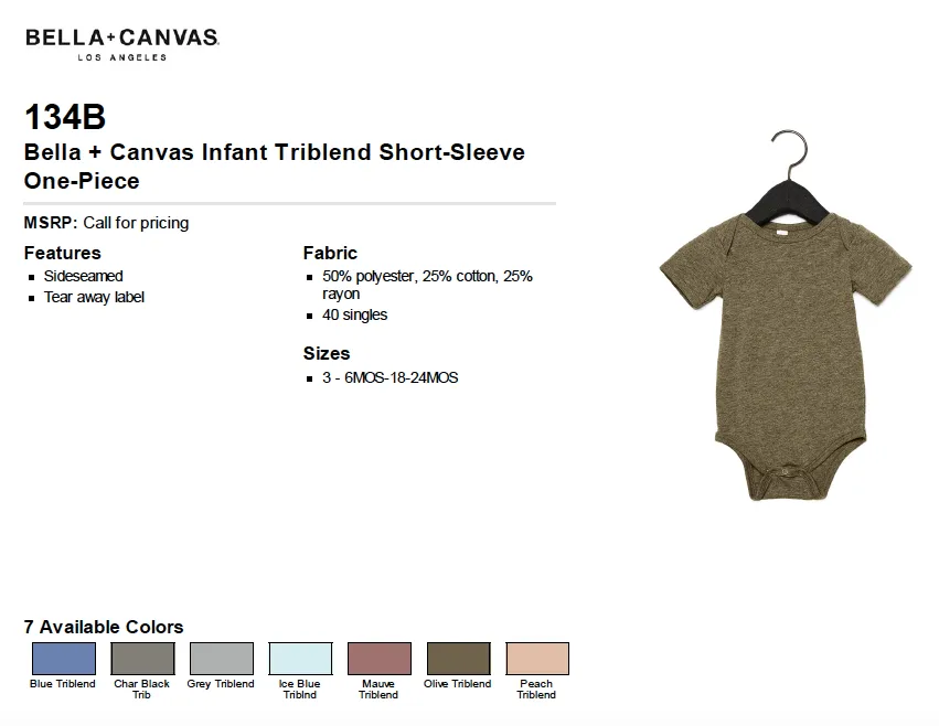 Bella Canvas Infant Triblend Short Sleeve One Piece