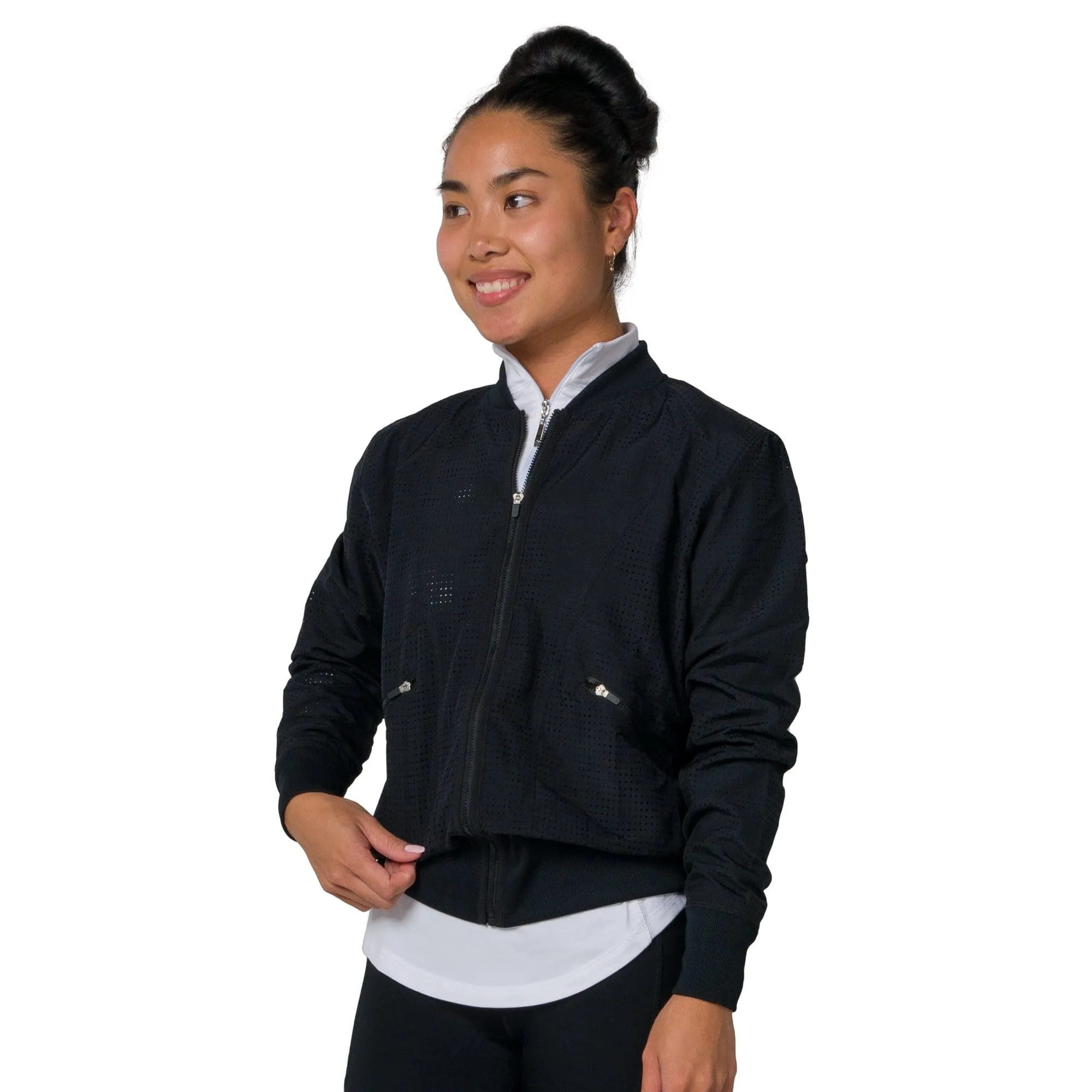 Black Mesh Bomber with Rib Trim