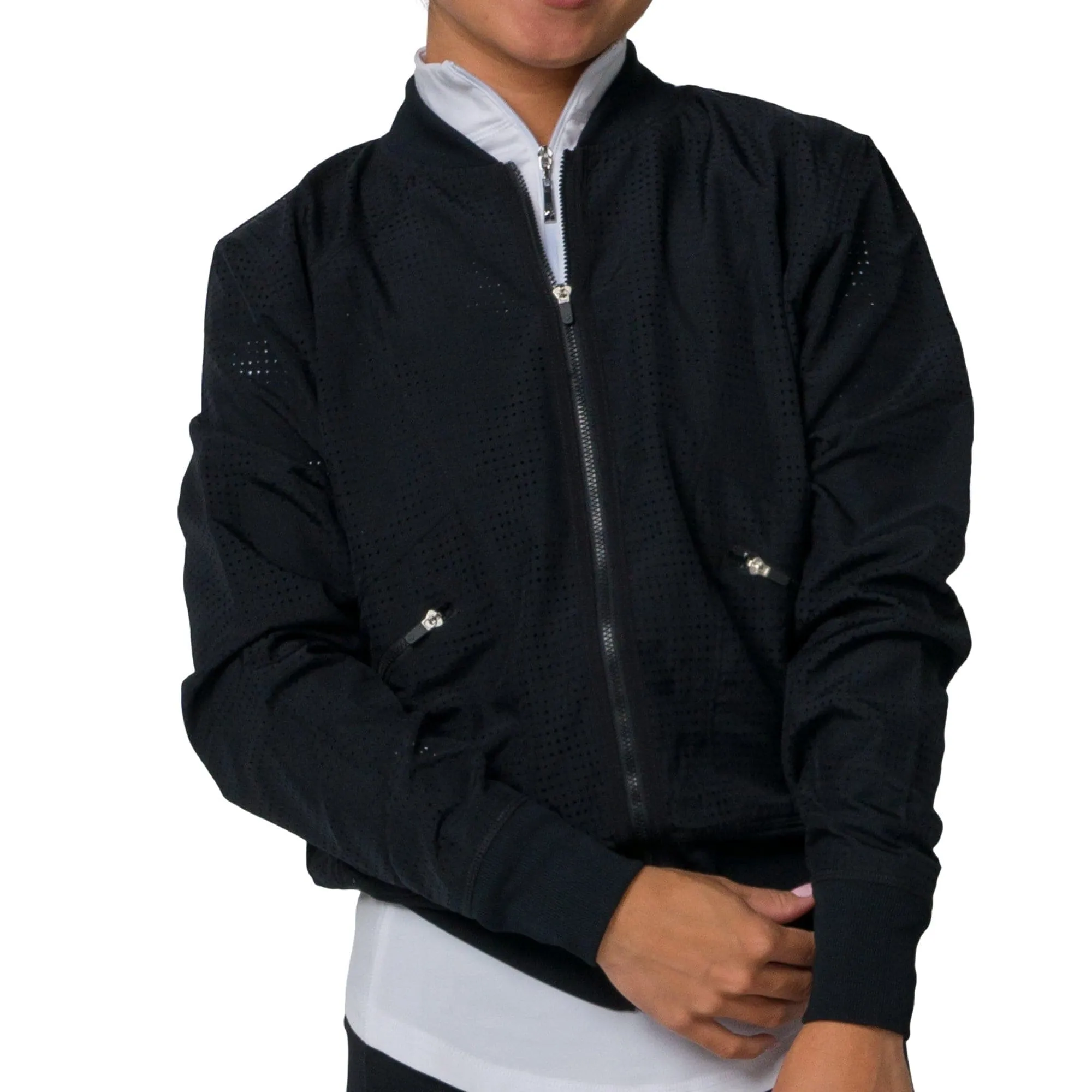 Black Mesh Bomber with Rib Trim