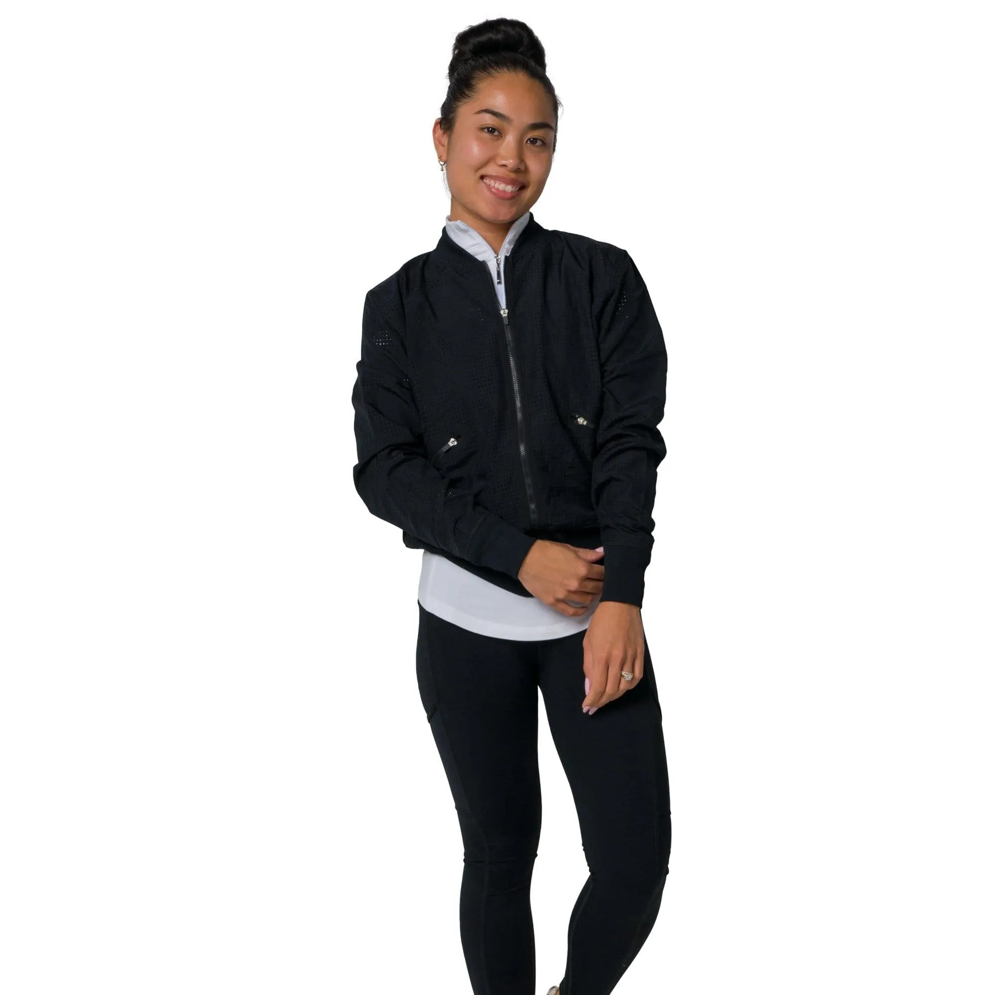 Black Mesh Bomber with Rib Trim