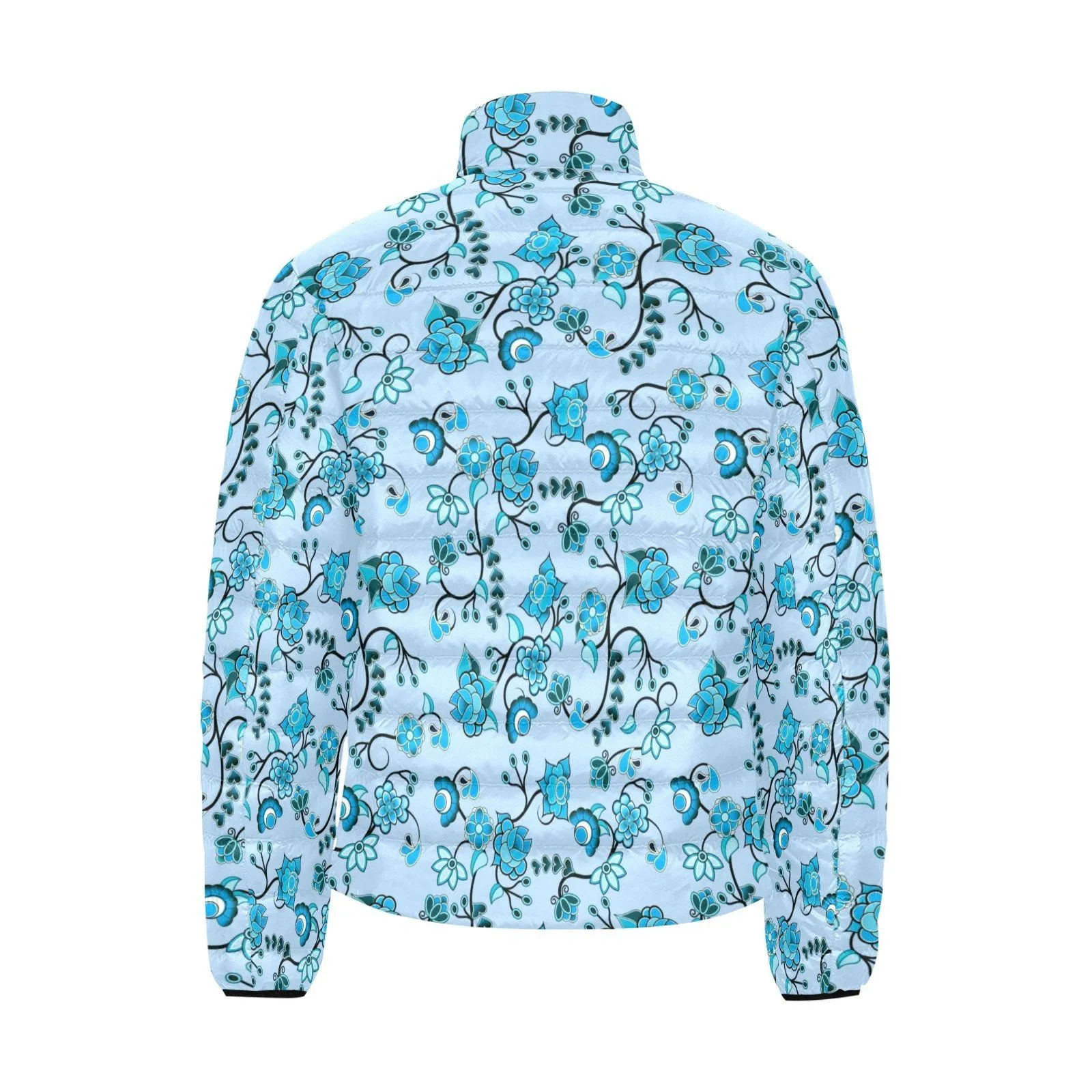 Blue Floral Amour Stand Collar Padded Jacket