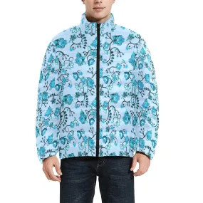 Blue Floral Amour Stand Collar Padded Jacket