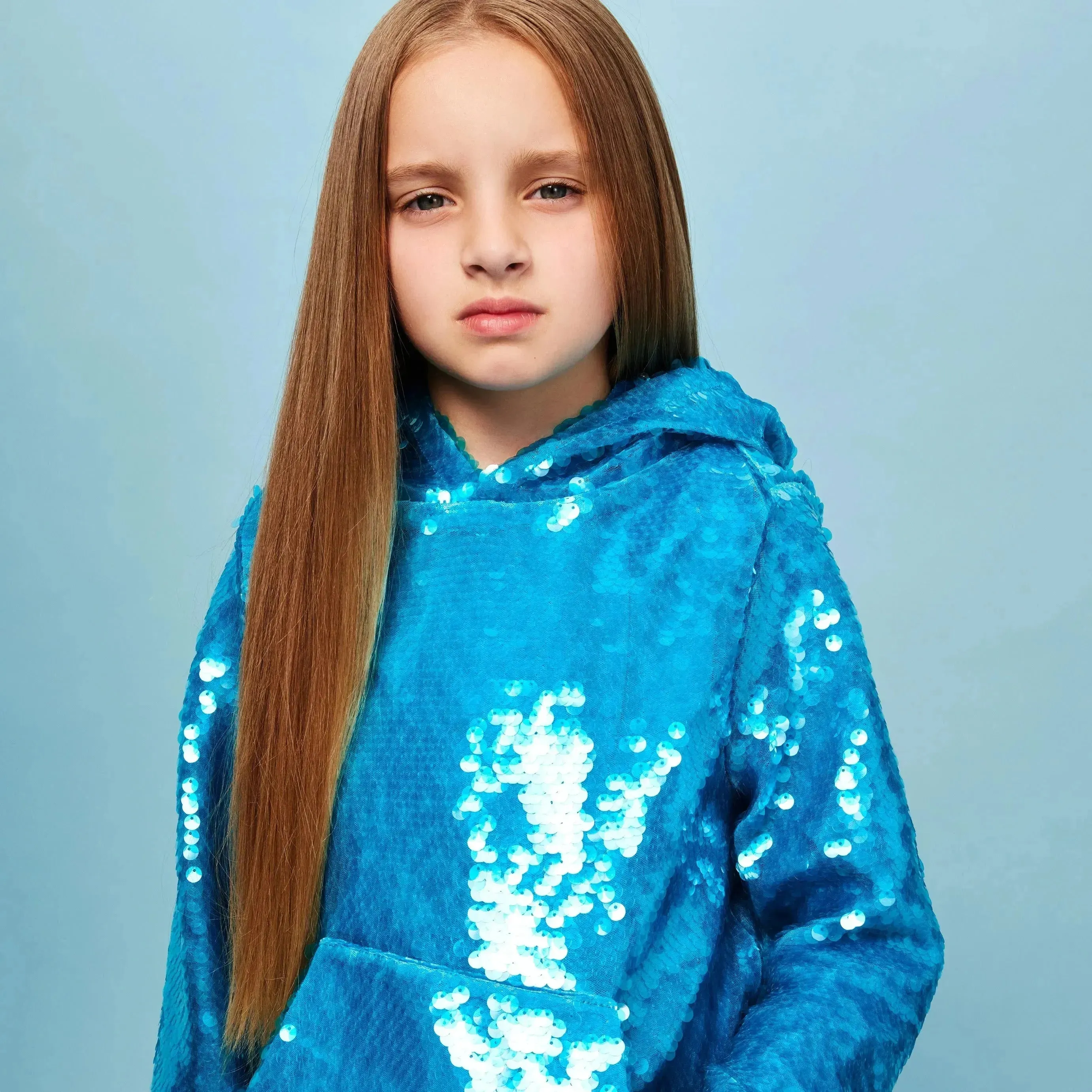 Blue Oversized Sequin Hoodie