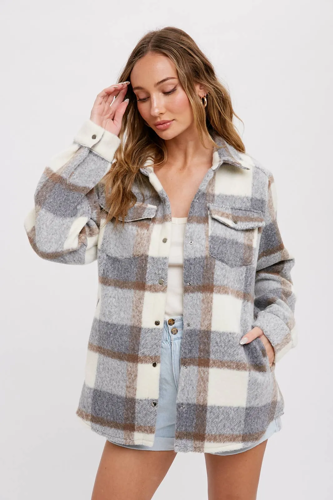 BLUIVY PLAID BRUSHED FLANNEL SHACKET