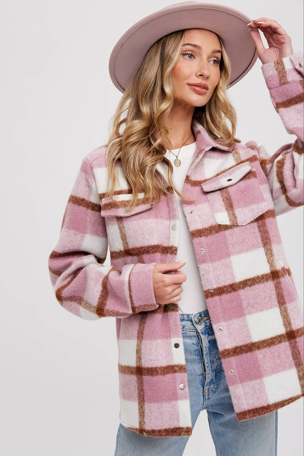 BLUIVY PLAID BRUSHED FLANNEL SHACKET