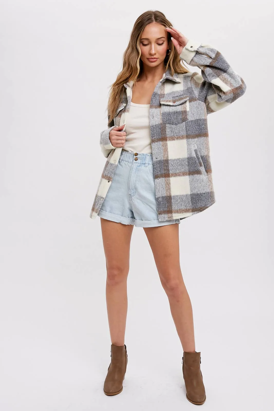 BLUIVY PLAID BRUSHED FLANNEL SHACKET