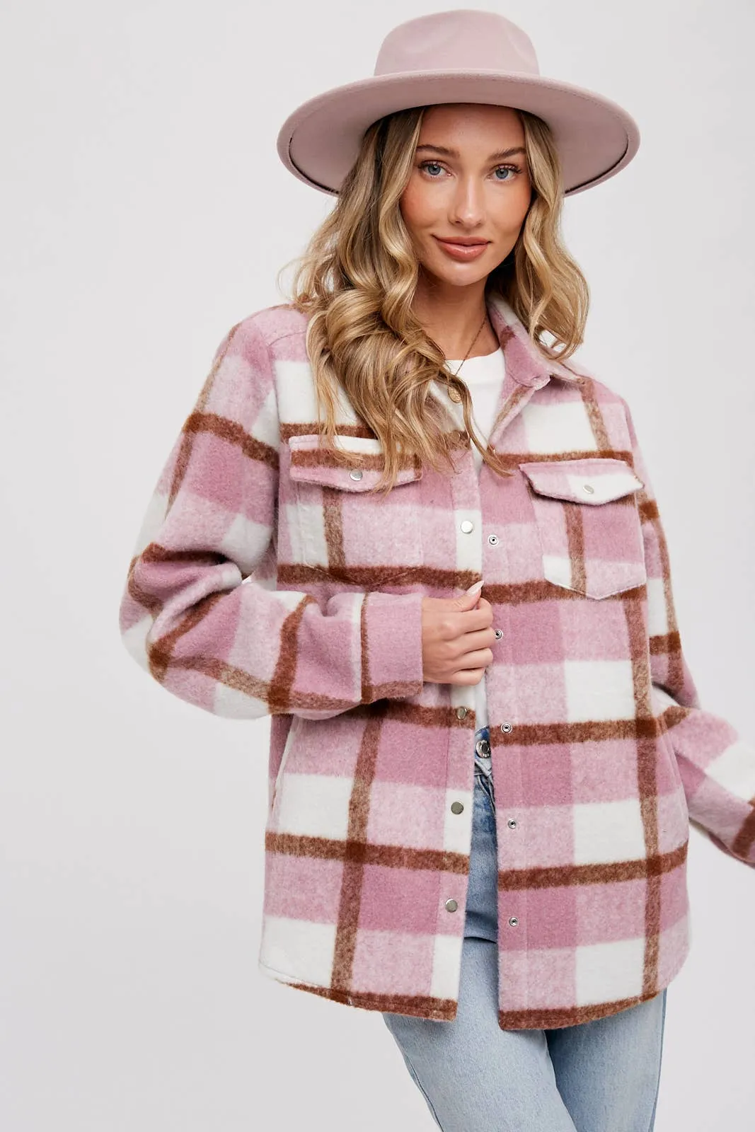 BLUIVY PLAID BRUSHED FLANNEL SHACKET