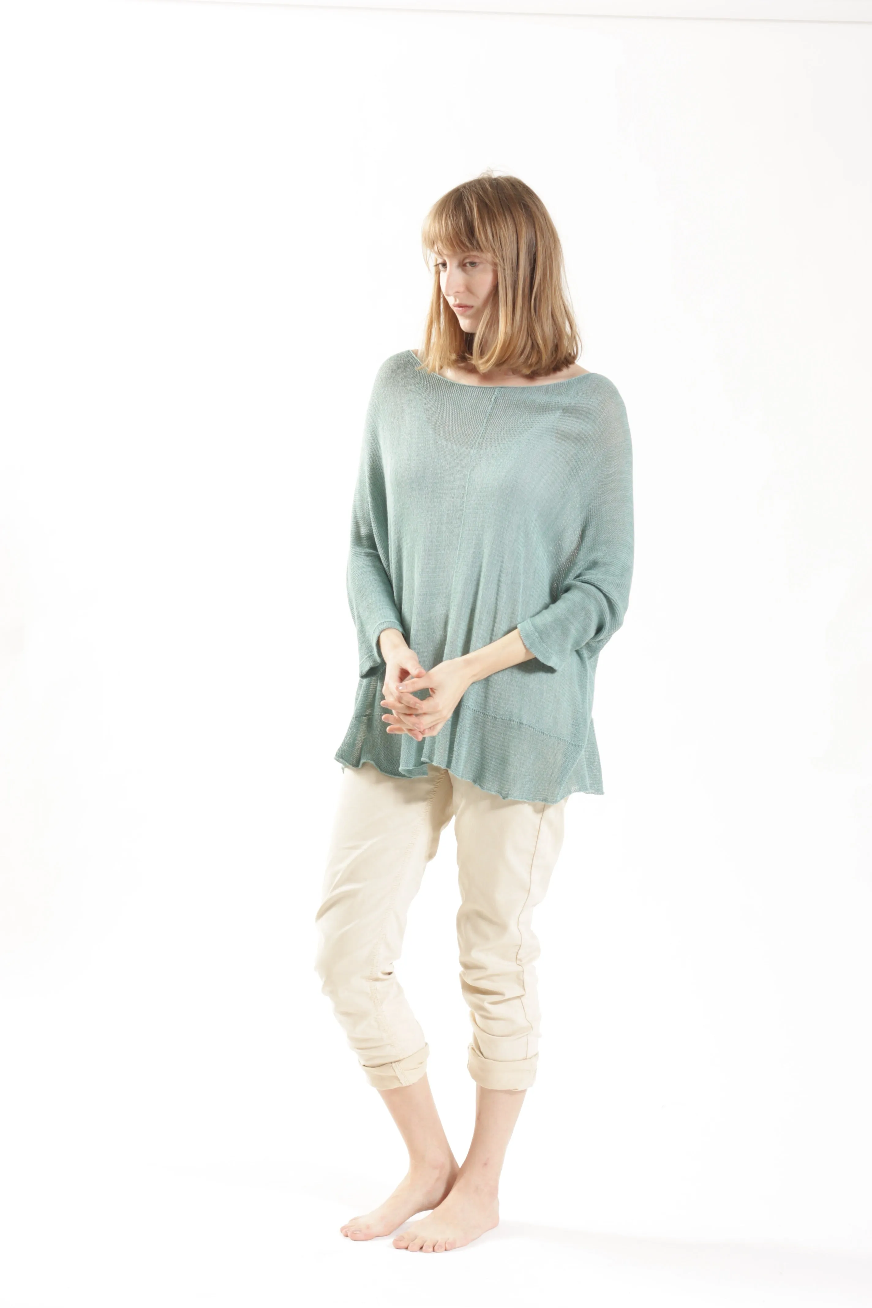 Boat neck oversize knit top in Light Teal