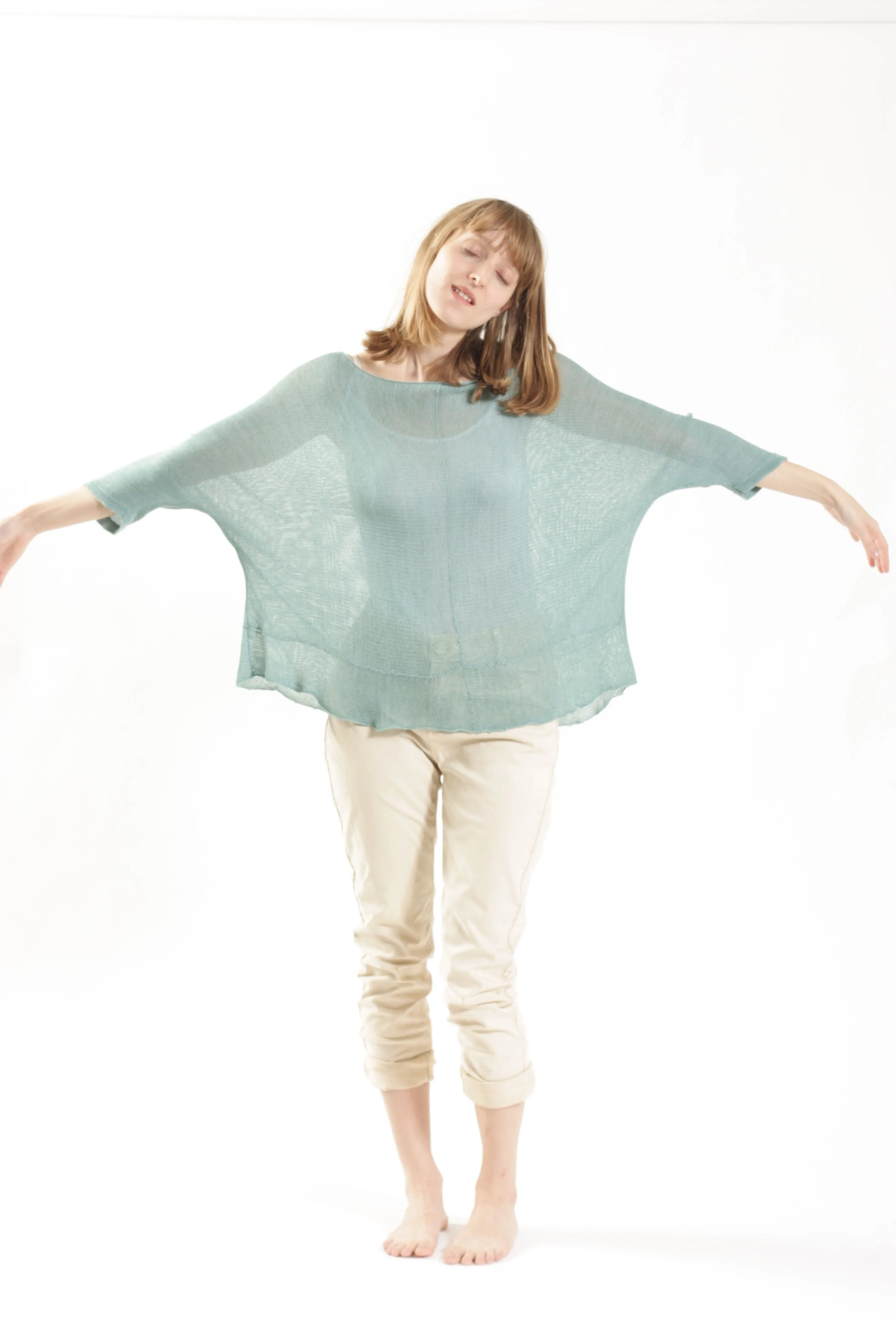 Boat neck oversize knit top in Light Teal