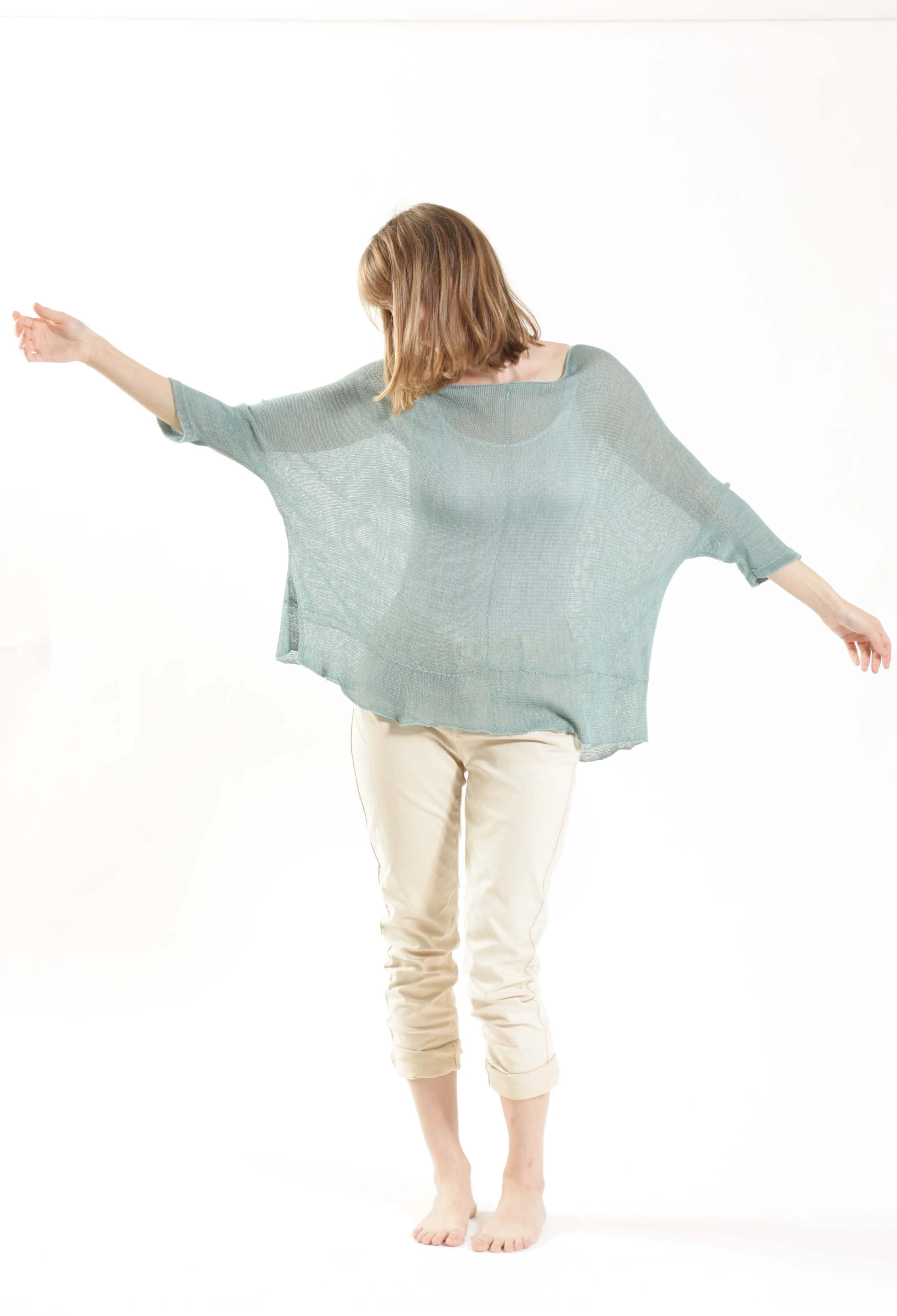 Boat neck oversize knit top in Linen color