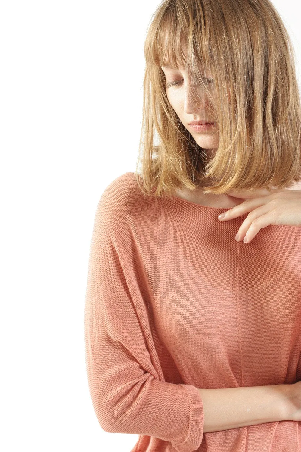 Boat neck oversize knit top in Linen color