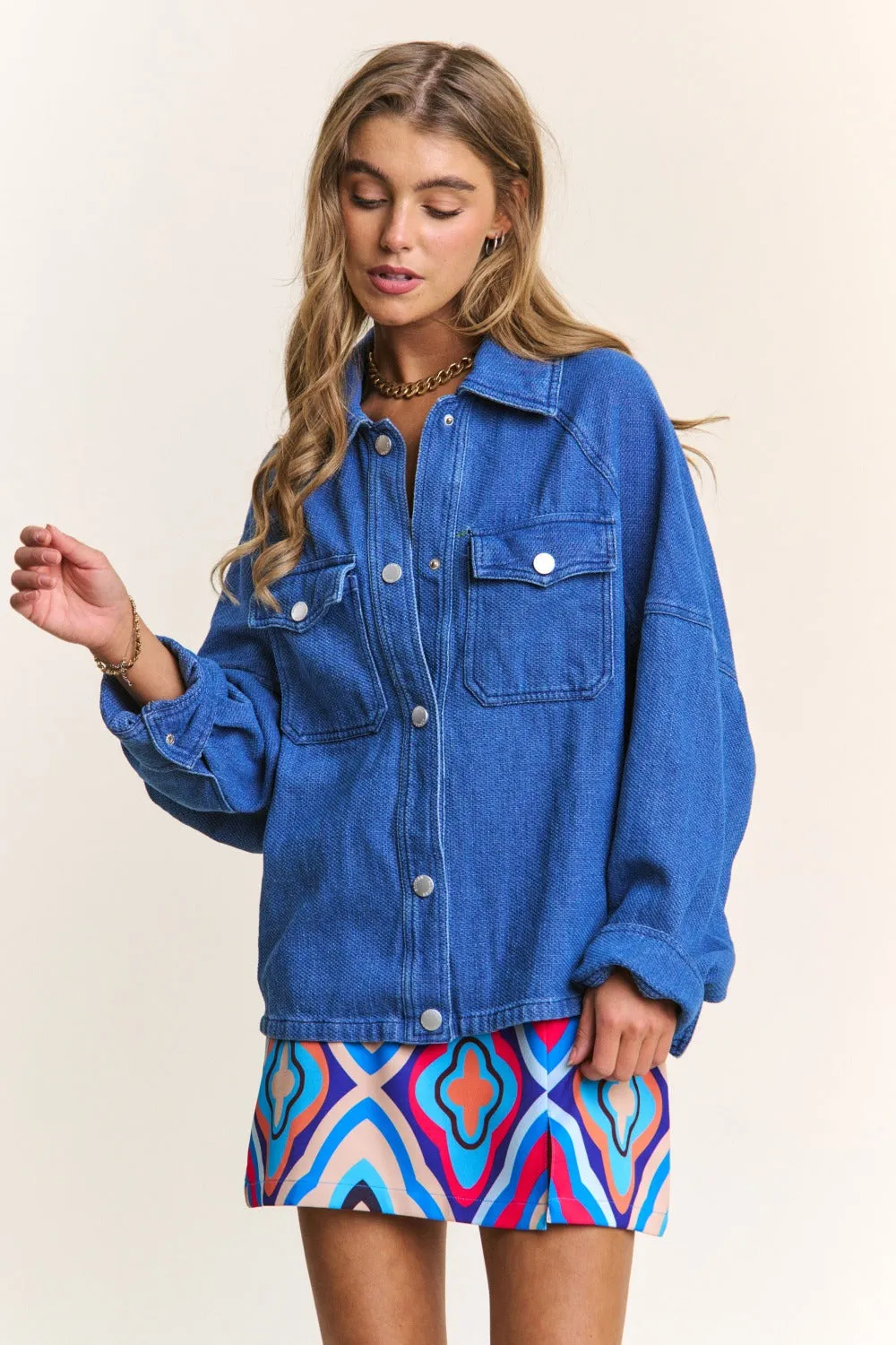 Bohemian Snap Down Long Sleeve Denim Shacket