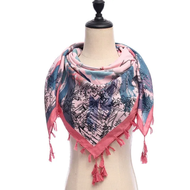 Bohemian Winter Cotton Scarf Printed Bandana Shawl #1368