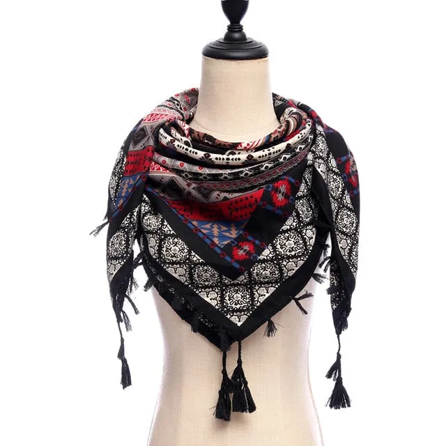 Bohemian Winter Cotton Scarf Printed Bandana Shawl #1368