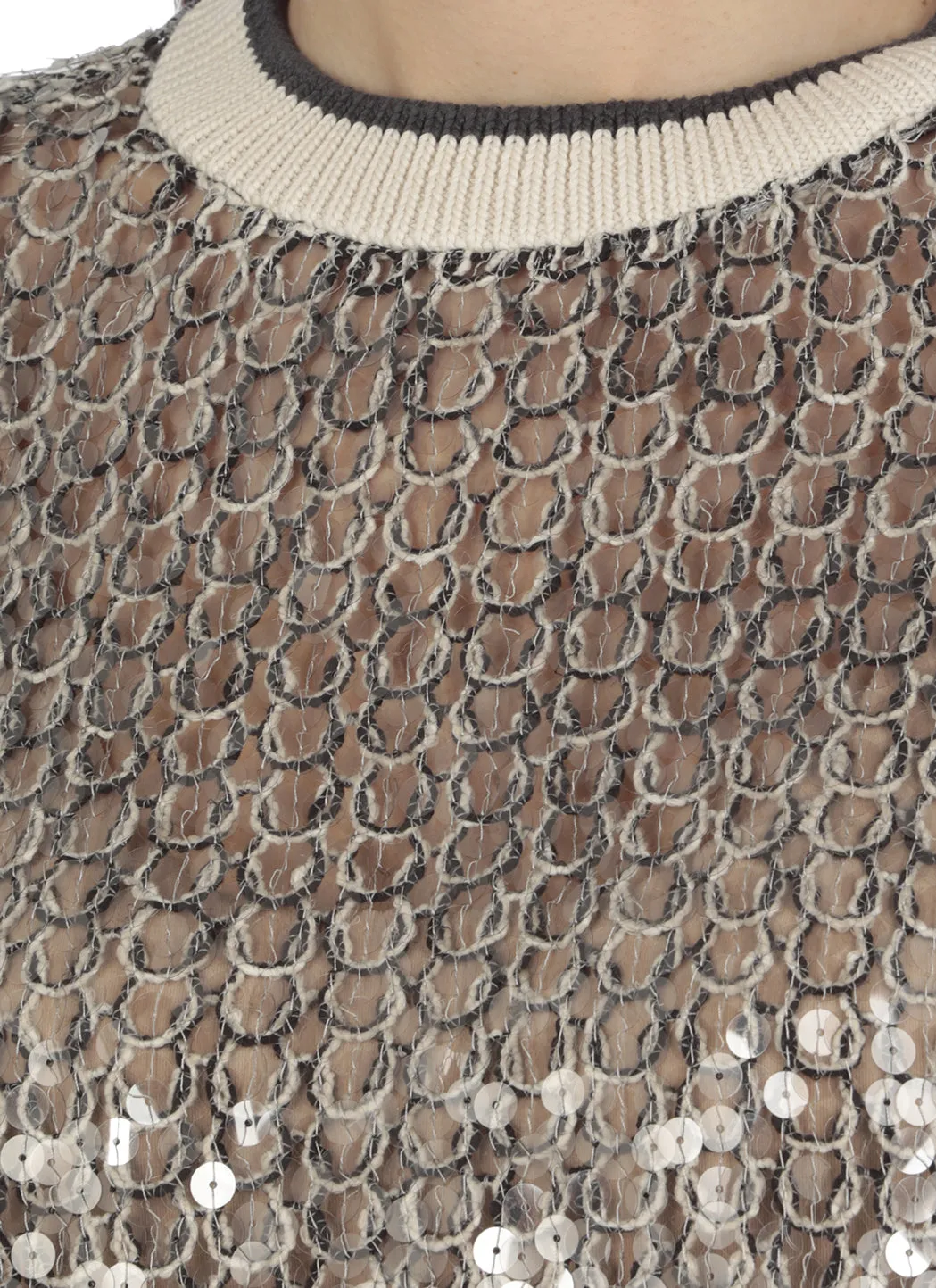 Brunello Cucinelli Crop Sleeved Sequin Embellished Sweater