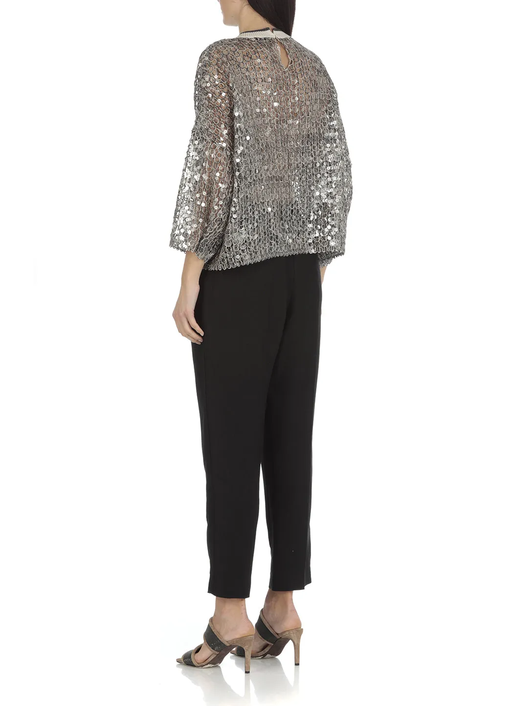 Brunello Cucinelli Crop Sleeved Sequin Embellished Sweater