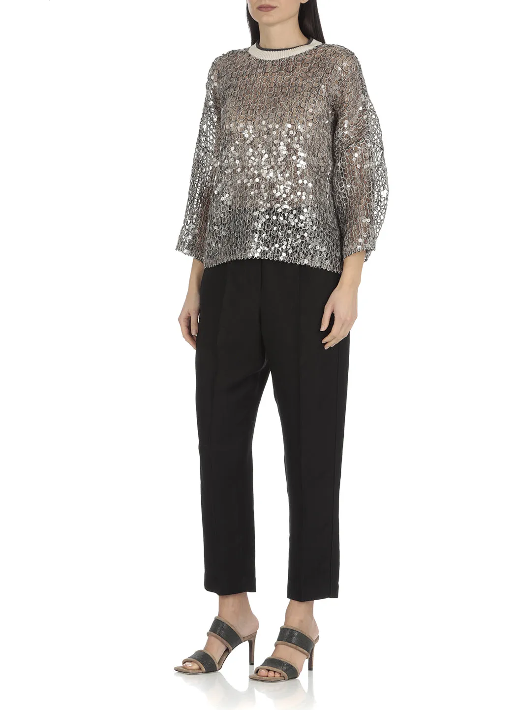 Brunello Cucinelli Crop Sleeved Sequin Embellished Sweater