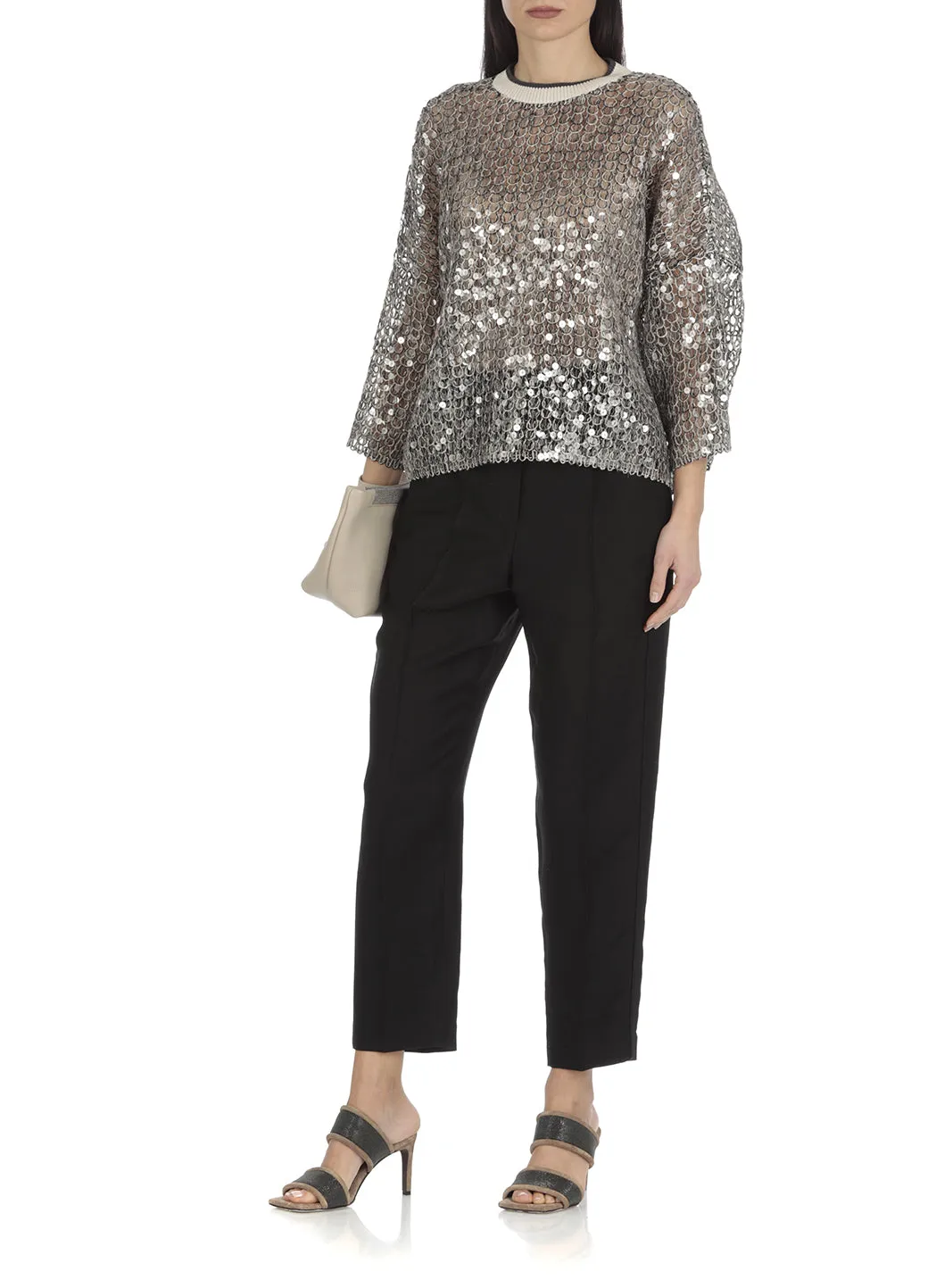 Brunello Cucinelli Crop Sleeved Sequin Embellished Sweater