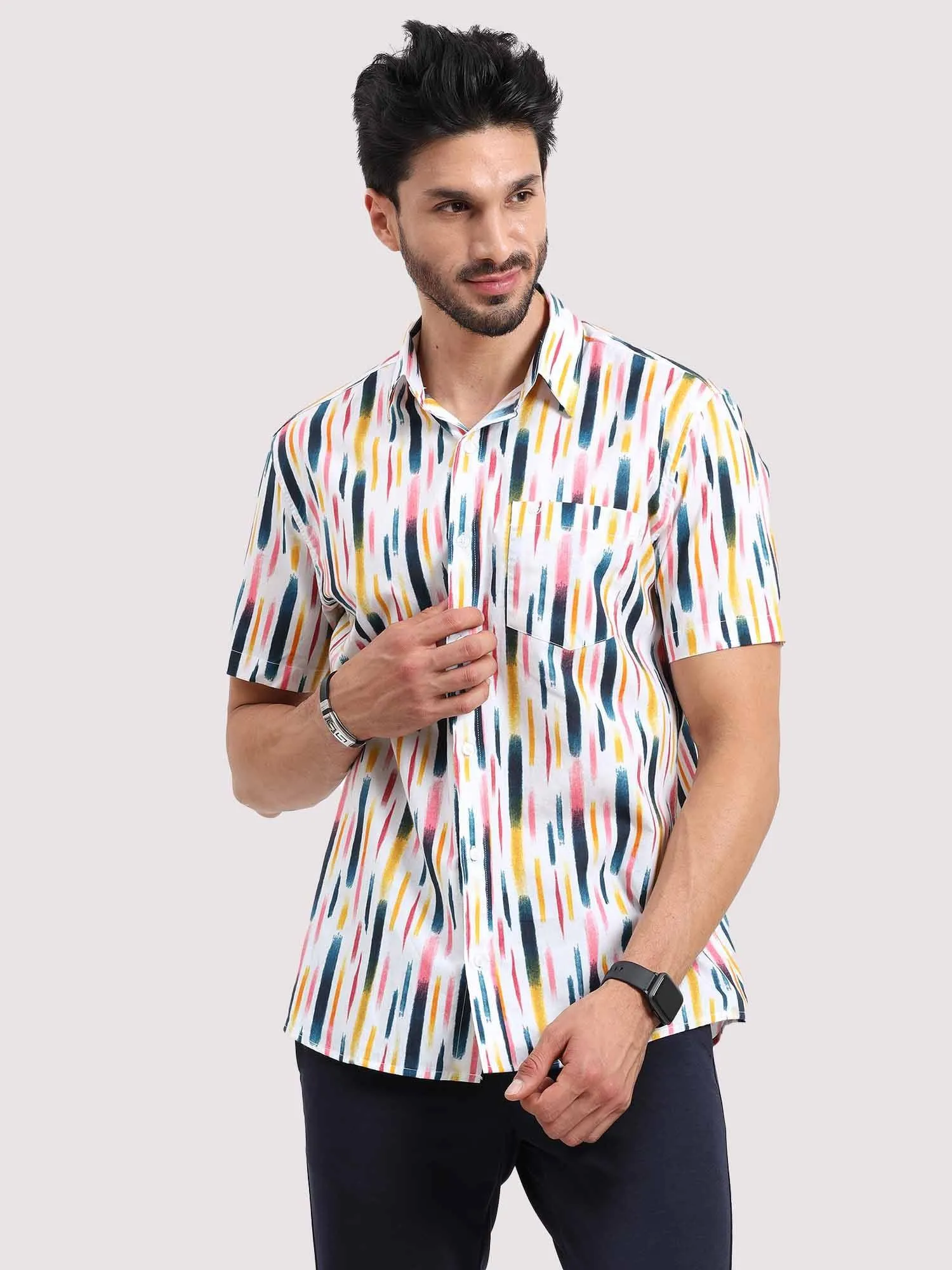 Brush Stripe Printed Half Sleeve Shirt