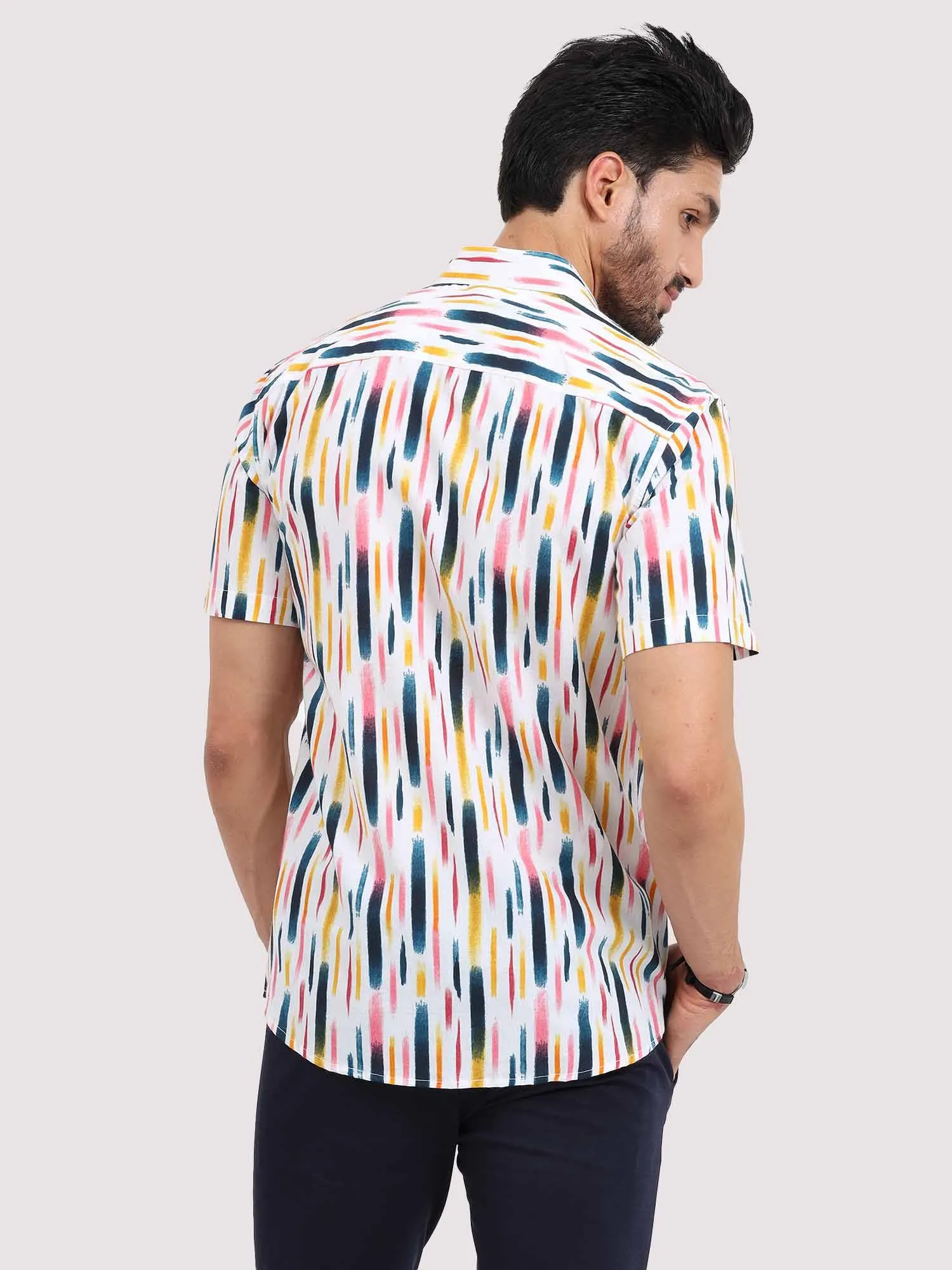 Brush Stripe Printed Half Sleeve Shirt