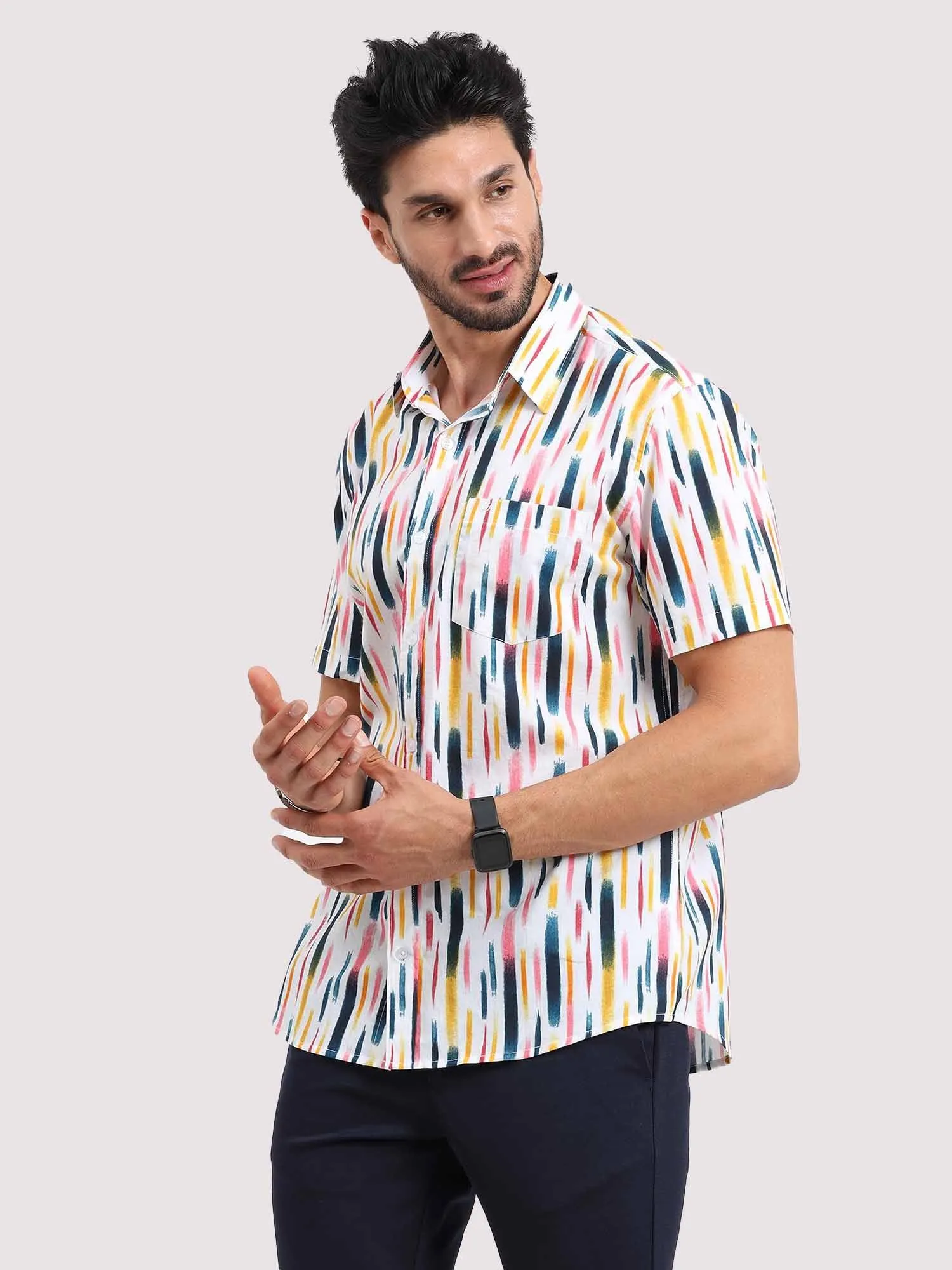 Brush Stripe Printed Half Sleeve Shirt