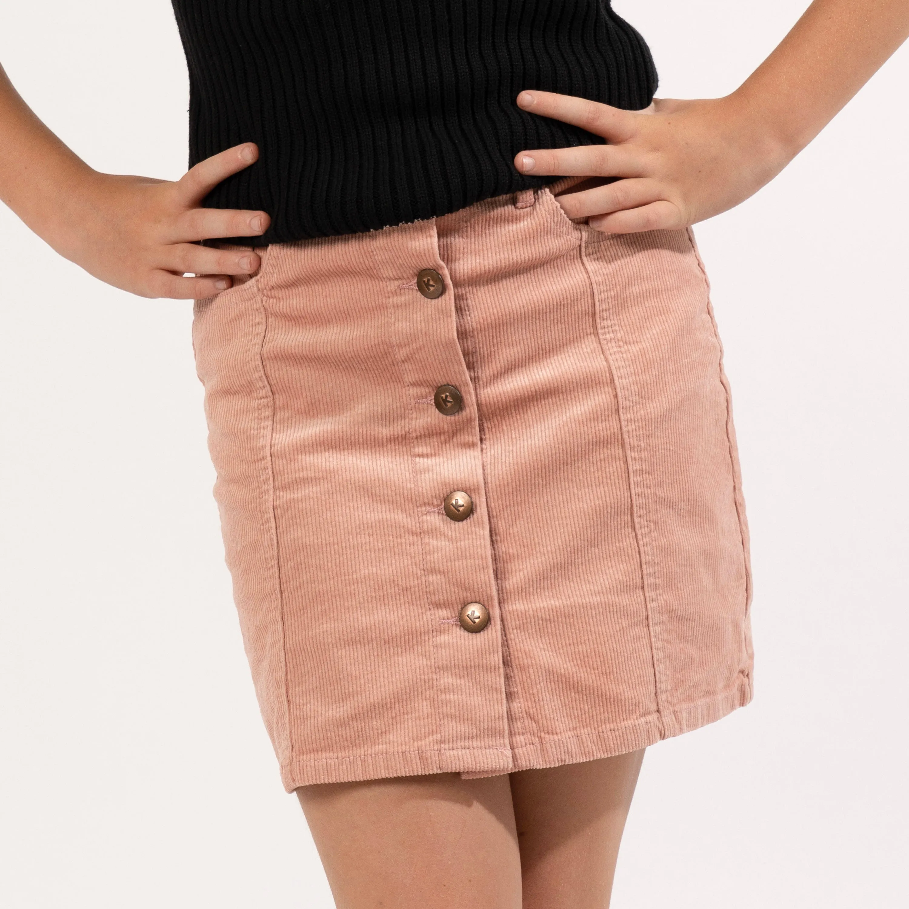 Button Front Cord Skirt